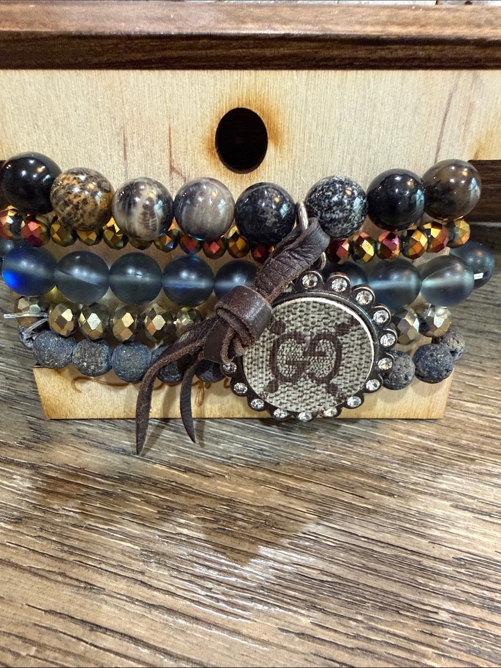Women's Multi-Strand Beaded Bracelet with Up cycled Gucci piece - Picture 8 of 8